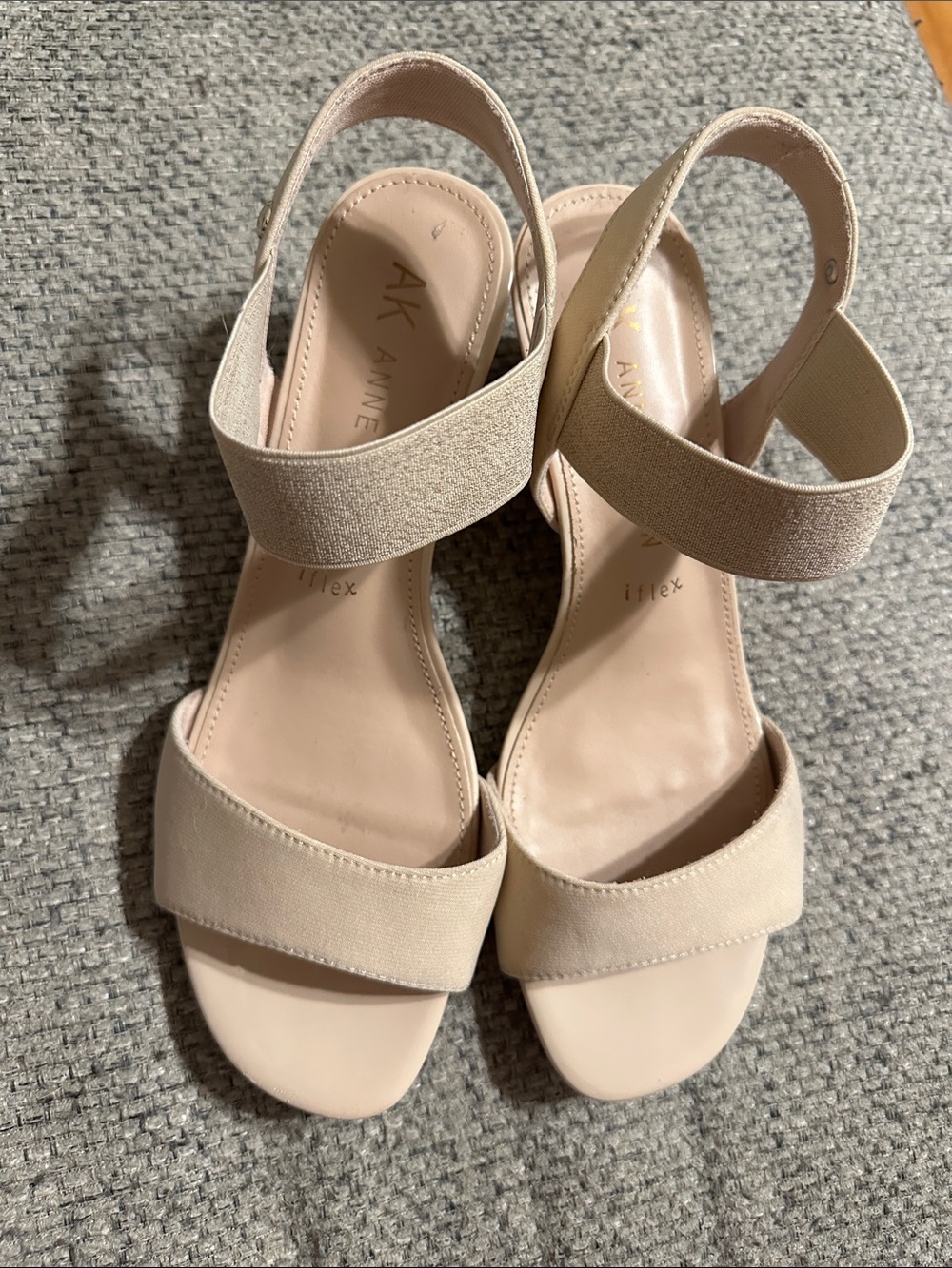 Anne Klein Blush Beige Elastic Strap Slingback Wedge Heels 8.5